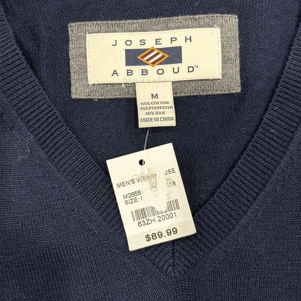 Men's Joseph Abboud Medium V-Neck Sweater Navy Blue Soft Long Sleeve Cotton Silk - Picture 7 of 7
